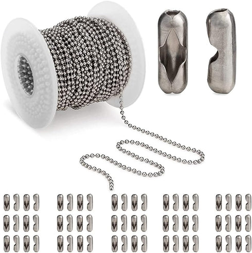 Wayilea Ball Bead Chain 52 Feet, Stainless Steel Ball Chains with 100 Pieces Matching Connectors Clasps, DIY Necklace Making Craft Dog Tag Key Cha...