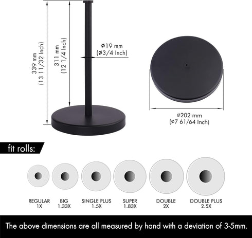 KES Matte Black Paper Towel Holder Countertop, Kitchen Paper Roll Holder Stand with Weighted Base Heavy for Standard or Gaint Rolls SUS304 Stainle...
