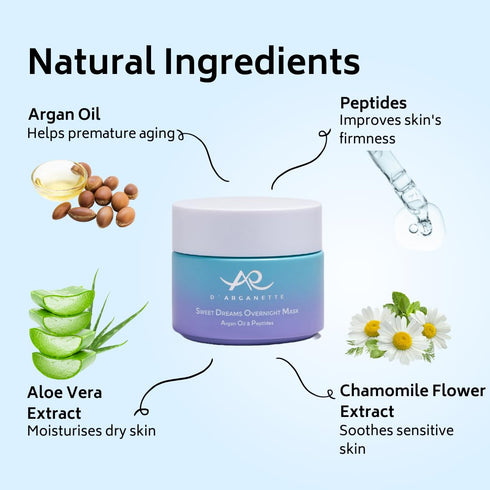D'Arganette Sweet Dreams Sleeping Mask with Antioxidant-rich Argan Oil, Peptides, and Niacinamide– Radiance Boosting Hydrating Face Moisturizer Fo...