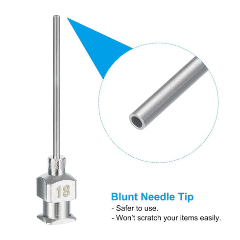 PATIKIL 18Ga x 1 Inch Stainless Steel Dispensing Needle Tips, 12Pcs Metal Glue Needle Tube Blunt Tips Luer Lock for Thick Glue Ink Lab, Silver...