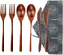 Wooden Spoon Fork Knife Eating Flatware Set Portable Utensil Set with Case, Reusable Wooden Cutlery Travel Utensils Set, 2 Spoons and 2 Forks and ...