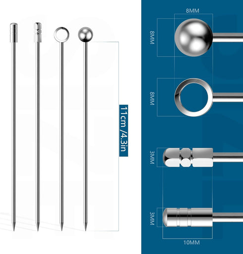 Cocktail Picks Stick, 20Pcs Stainless Steel Martini Picks, Reusable Metal Cocktail Skewers Olives Appetizers Bloody Mary Brandied...