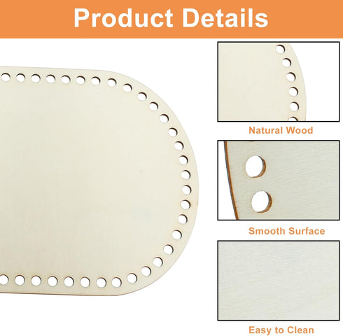 Waziaqoc 3PCS Wooden Basket Bottom, Wooden Crochet Bag Bottom Oval Wood Base for DIY Basket Weaving Supplies...