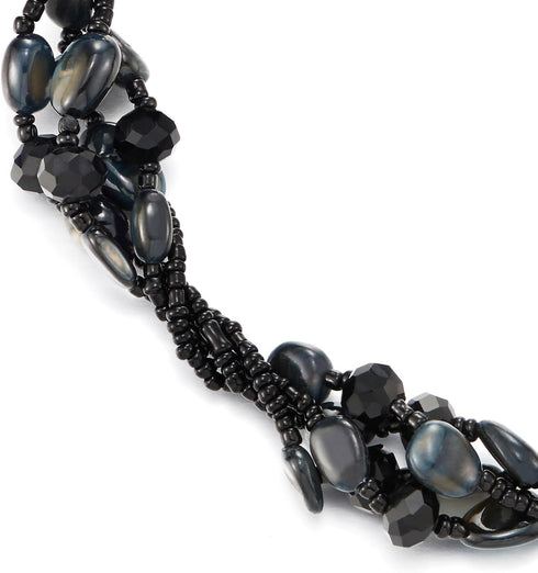 COOLSTEELANDBEYOND Black Crystal Beaded Choker Necklace, Twisted Multi-Strand Design, Statement Necklace Choker Collar...