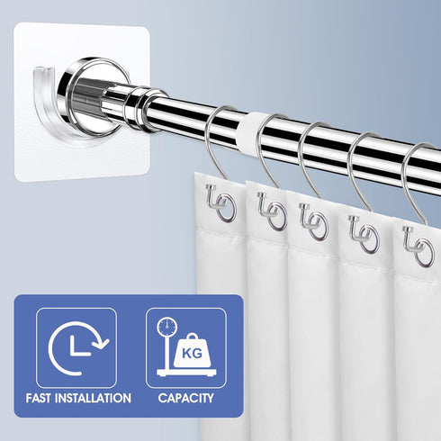 Sibba Shower Rod Holder 4Pcs Sticky Curtain Rod Bracket No Drilling Retainer Clear Tension Hooks Liners Support Mount Sticker Heavy Duty Wall Hold...