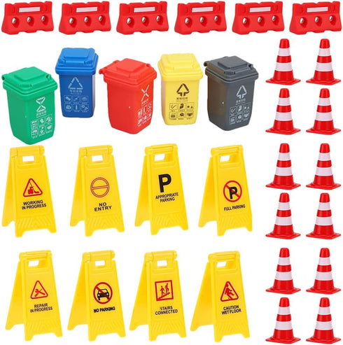 TOYANDONA 31Pcs Road Signs for Kids, Miniature Plastic Traffic Cones Mini Barrel Roadblocks Toys Set Educational Playset Pieces for Boys& Girls...