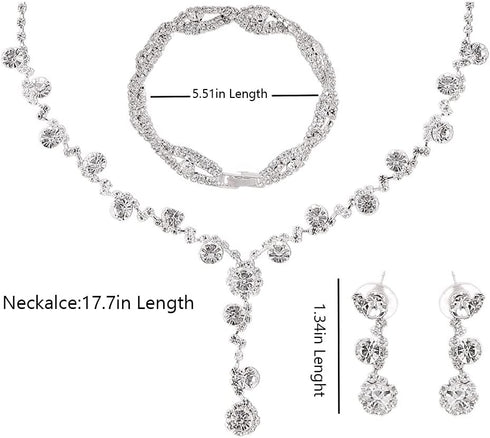 Aukmla Rhinestone Bridal Jewelry Set for Wedding Silver Crystal Bride Wedding Necklaces Sets Prom Jewelry Accessories for Women...
