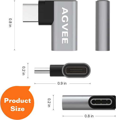 AGVEE [4 Pack 90 Degree Right Angled USB-C Male to USB-C Female Adapter (Type-C 3.2 Gen 2) Converter Video Type-C 10G Data Extension Coupler Conne...
