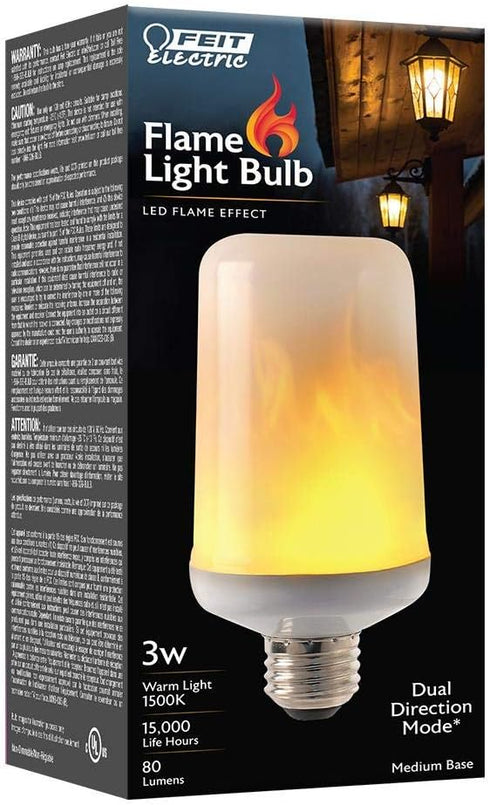 Feit Electric LED Light Bulbs, 3-Watt Non-Dimmable LED Bulb, Color Warm Light (1500K) 80 Lumen, T60 Flame Design LED Bulb...