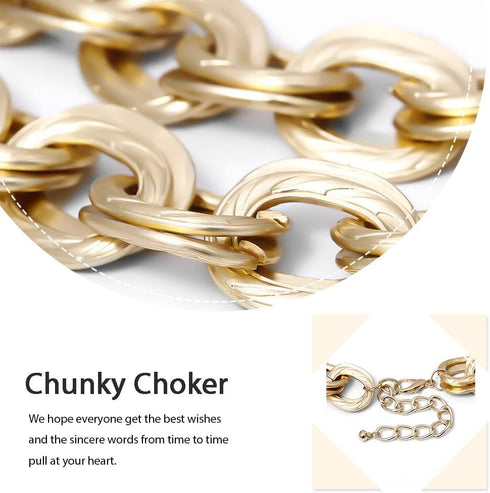 Chunky Choker Necklace Gold Cuban Link Chain Double O Link Necklaces Punk Hip-hop Jewelry for Women...
