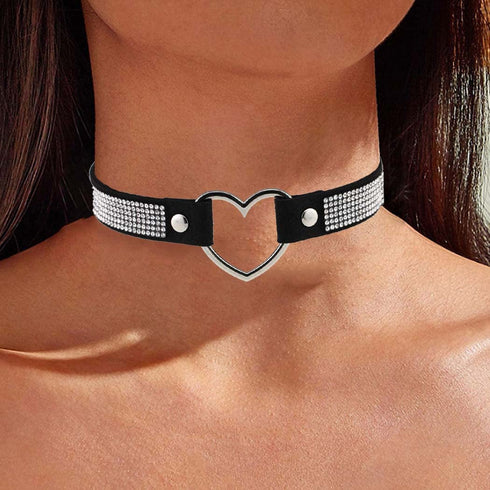 Rhinestone Leather Choker Necklace Black Sparkle Crytal Choker Collar Nighclub Rave Party Gothic Necklace for Women and Girls...