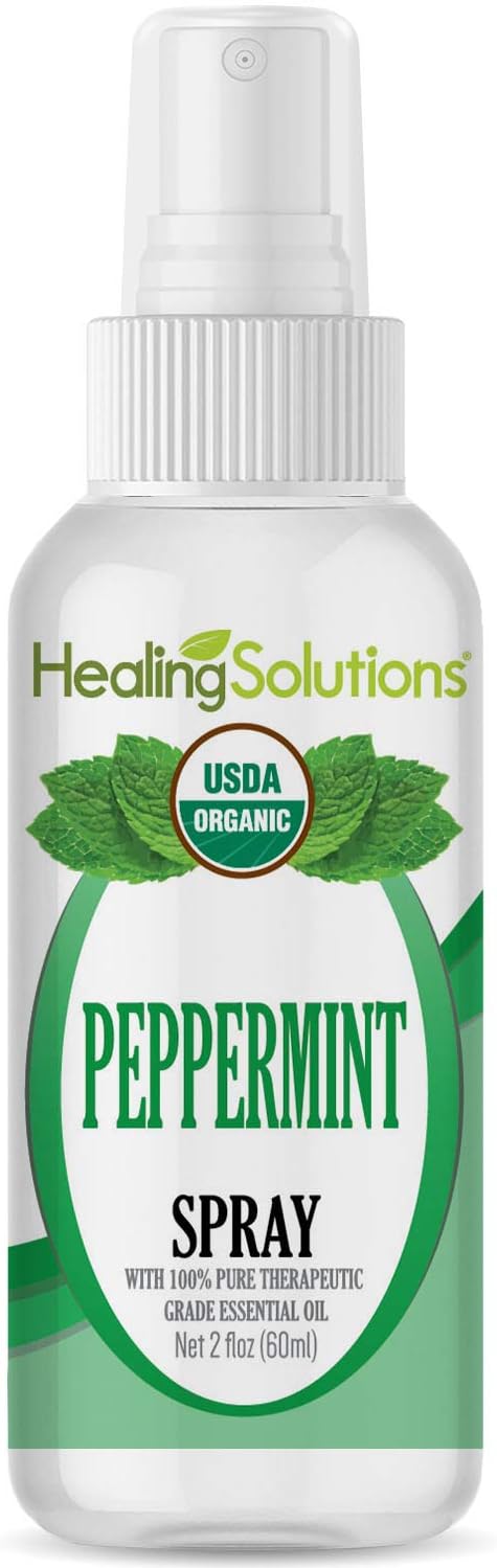 Healing Solutions Organic Peppermint Spray - Certified USDA Organic - Water Infused with Peppermint Essential Oil - 2 Ounce Bottle - Aromatherapy ...