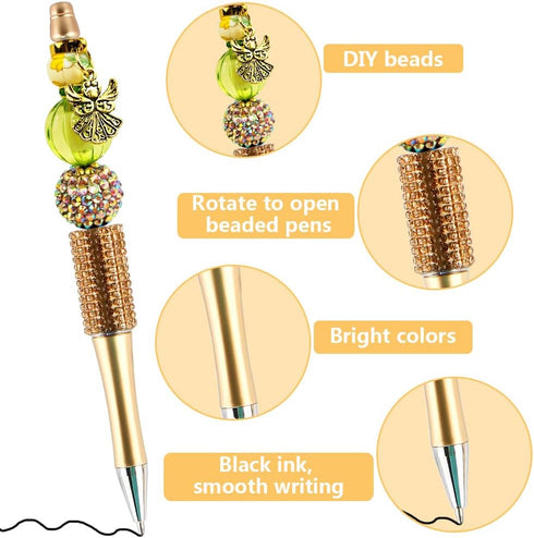 12Pcs Diamond Beadable Pens Bulk Colorful Beaded Pens Plastic Black Ink Bead Pens Ballpoint Pens Pen Making Kit DIY Pens...