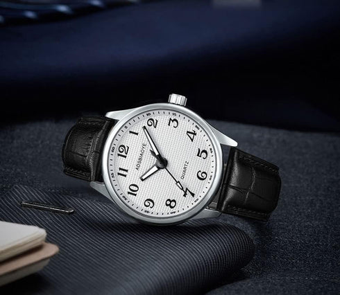 Men's Minimalist Easy Reader Watch Stainless Steel Leather Strap Waterproof Bussiness Casual Mens Quartz Wrist Watch...