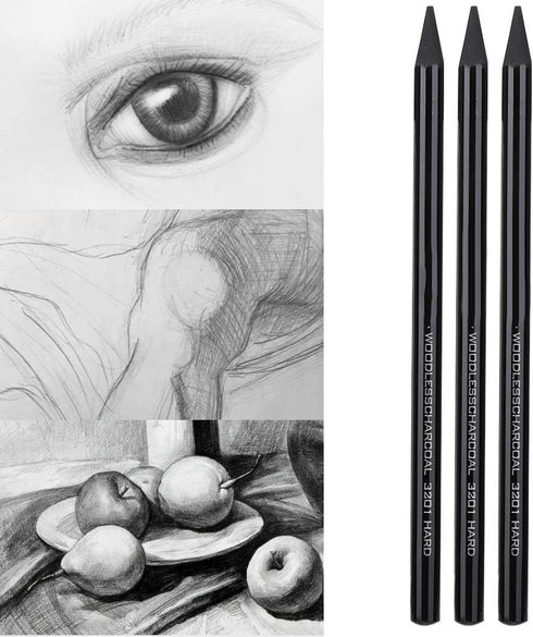 Pssopp Charcoals,25pcs Woodless Charcoal Pencils, Charcoal Drawing Bar Sticks Sketch Pencils Artist Art Drawing Sketching Painting Tools Stationer...