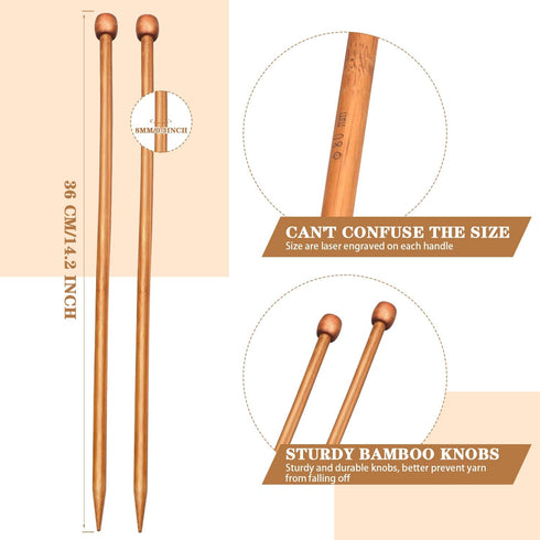 2 Pcs Bamboo Knitting Needles Set Straight Single Pointed Knitting Needle Length 14 Inch Knitting Supplies Knitting Needles for Beginners Handmade...