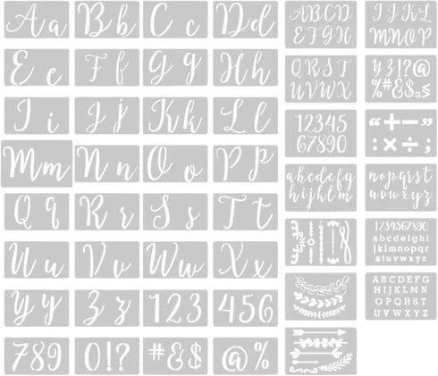 Stencils for Painting, 45 Pcs Reusable Calligraphy Letter Stencils Kit with 3 Alphabet Sets and Numbers, Symbols and Signs, Alphabet Stencils for ...
