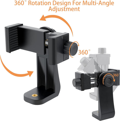 2 Pack Tripod Phone Mount, Cell Phone Holder Mount Head Standard Screw Adapter, Rotates Vertical and Horizontal, Adjustable Clamp, Compatible for ...