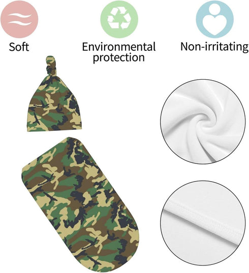 Camo Green Baby Stuff Swaddle Blanket soft and Stretchy Newborn Swaddle Blankets Sack Receiving Blanket with Beanie Hat Gift for Girls and Boys In...