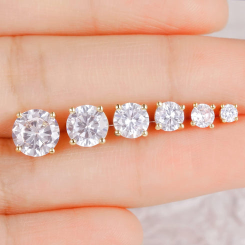 18K Yellow Gold Plated Stud Earrings 4 Prong Brilliant Round Cut 3-8MM Cubic Zirconia Earring Studs (6 Pairs)...