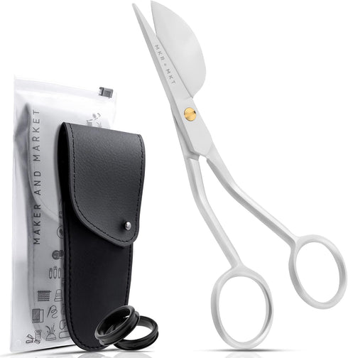 Applique Pelican Duckbill Blade 5.8 Inch - Double Bent Curved Offset Handle Scissors with Pouch Sleeve for Embroidery, Fabric, Thread, Knitting, S...