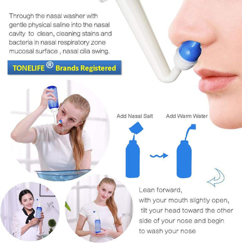 2PCS-PACK Sinus Rinse Bottle with 4 Sprayer + 1 Moisturizing Nasal Pump Sprays - 300ml 10oz Nasal Irrigation - Nasal Rinse Kit - Nose Cleaner - Yo...