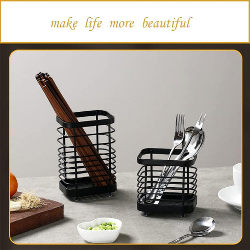 Oidium Stainless Steel Utensil Holder,Utensil Crock Countertop Organizer 6x4x3 In,Black Utensil Holder,Metal Steel Square Utensil Flatware Storage...