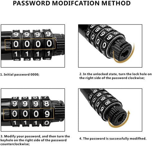 Bike Lock Combination Scooter Chain Lock Motorcycle Helmet Lock Cable 4-Digital Safety Code Combination Lock(High Hardness Metal, Stretchable...