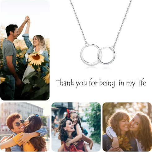 Sterling Silver Two Interlocking Circles Necklace Infinity Mother Daughter Necklace, Best Friend Sister Necklace Birthday Gift...