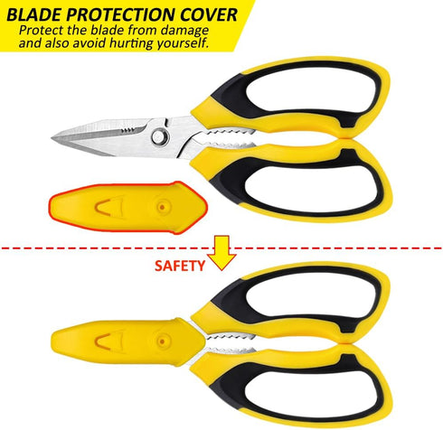 Utility Scissors Heavy Duty, Ultra Sharp Blade Shears with Protective Case, Multipurpose Stainless Steel Scissors For Cutting Cardboard, Fabric, C...