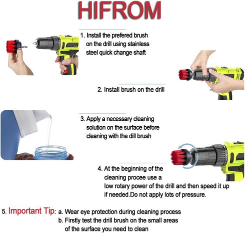 HIFROM Drill Brush - 4 inch Power Drill Attachment Soft Bristle White Quick Change Shaft Scrub Cleaning Brush for Carpet, Upholstery, Leather, Gla...