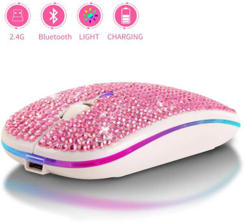 Bluetooth Mouse,Bling Dazzling 2.4GHz Rechargeable Wireless Mouse Slim Mouse with USB Receiver, Compatible with Notebook, PC, Laptop, Computer, Ma...