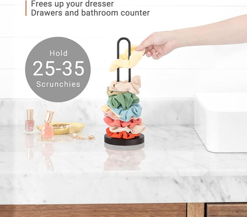 Mkono Scrunchies Holder Stand Hair Accessories Organizer Gold White Metal Scrunchies Tower Hold 25-35 Scrunchies Modern Vertical Hair Tie Headband...