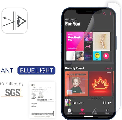 ARMOR Flexible Glass Screen Protector for iPhone 12 Pro / 12, Anti Blue-Light with Anti-Glare...