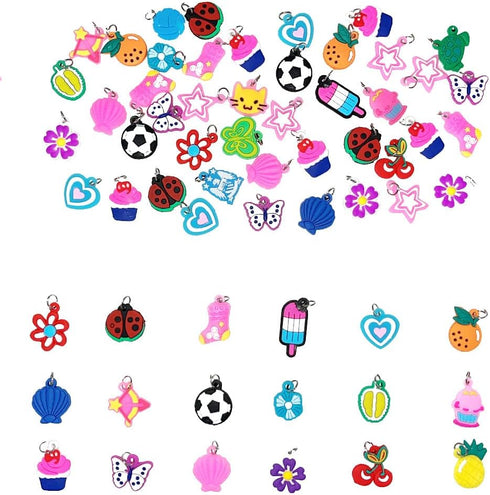 100 Pcs Silicone Bracelet Charms Colorful Bracelet Charms Rubber Band Bracelet Making Kit for Kids Necklace DIY Charm Bracelets...