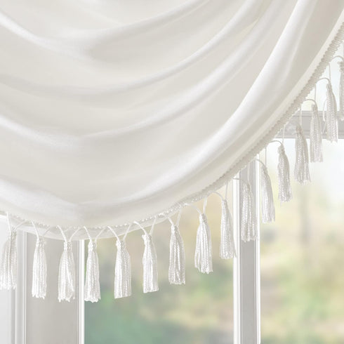 Madison Park Elena Waterfall Embellished Rod Pocket Valance , Faux Silk Valances for Window , 38X46" , White...