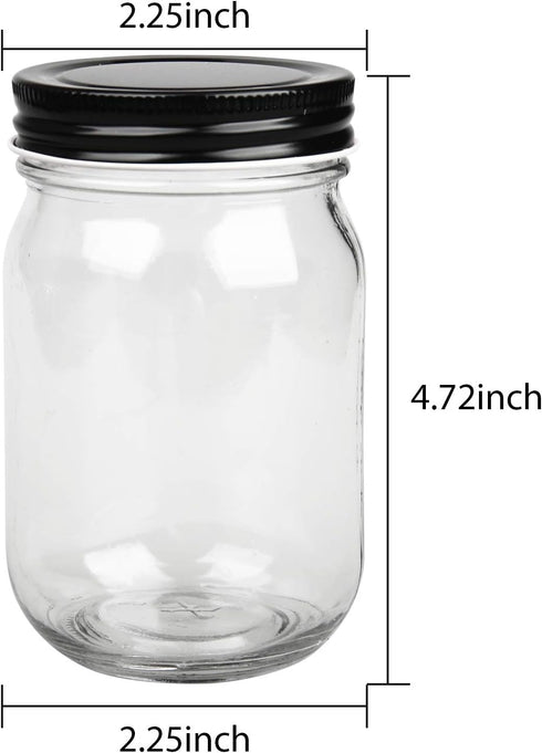 QAPPDA Mason Jars,Glass Jars With Lids 12 oz,Canning Jars For Pickles And Kitchen Storage,Wide Mouth Spice Jars With Black Lids For Honey,Caviar,H...