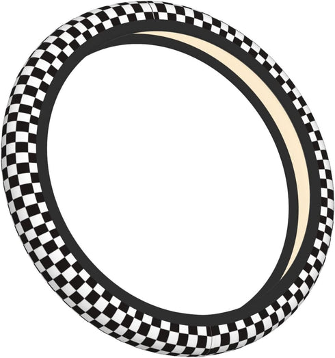 Black White Square Grid Pattern Steering Wheel Covers,Anti Slip Sweat Absorption Elasticity Car Accessories Steering Wheel Protector Universal 15 ...