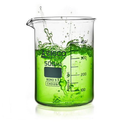 EISCO Beaker, 500ml - Low Form with Spout - White, 50ml Graduations - Borosilicate 3.3 Glass...