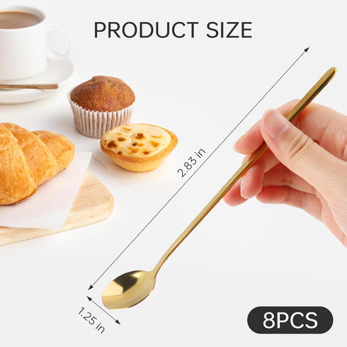 8PCS Coffee Spoons 6.7 Inches Round Stainless Steel Espresso Spoon, Gold Long Handle Stirring Tea Spoons, Coffee Bar Accessories for Dessert Cake ...