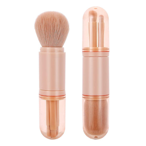 Retractable Makeup Brush, 4 in 1 Portable Travel Lip Brush, Highlight Brush, Eyeshadow Brush, Foundation Blending Powder Brush Mini Facial Cosmeti...