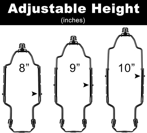 8 9 10 inch Adjustable Lamp Shade Harp Holder Kit for Table and Floor Lamps, Heavy Duty Lamp Shade Bracket with 3/8 Standard Saddle, E26 Light Bas...