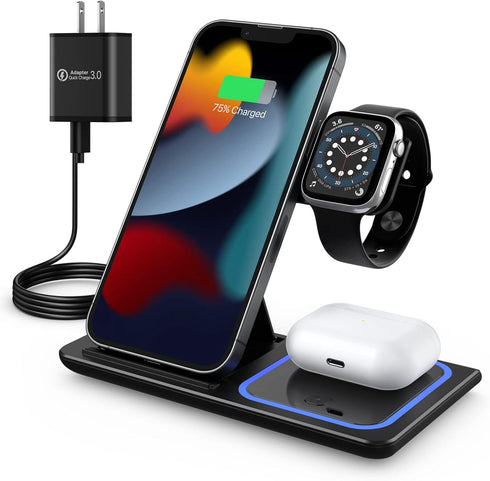 Wireless Charging Station, 3 in 1 Foldable Wireless Charger Stand, Wireless Charging Stand for iPhone 13/12/12 Pro/12 Pro Max/11/XS Max/XS/XR/X/8P...