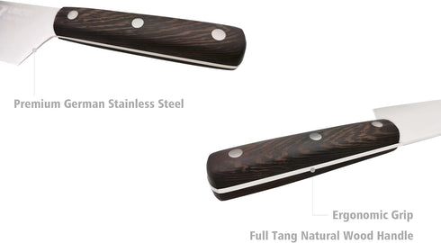 Bread Knife 8 Inch with Sheath - German High Carbon Stainless Steel, Ergonomic Grip Full Tang Wood Handle - Serrated Edge Home Kitchen Knife for B...