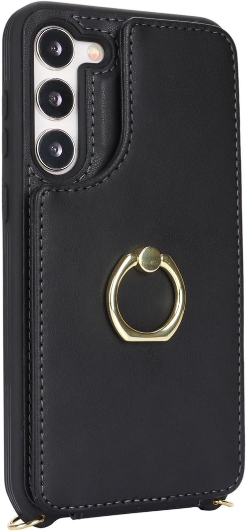 for Samsung Galaxy S23 Case with Card Holder and Strap for Women,Crossbody Lanyard,Ring Stand,Snap Clasp,Phone Wallet Cases 6.1 inch(Black)......