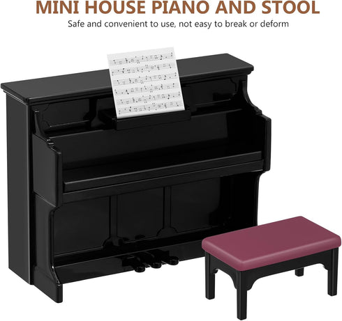Piano Keyboard Toy for Kids Dollhouse Piano Model Miniature Stool Musical Educational Toy for Micro Landscape Fairy Garden Black...