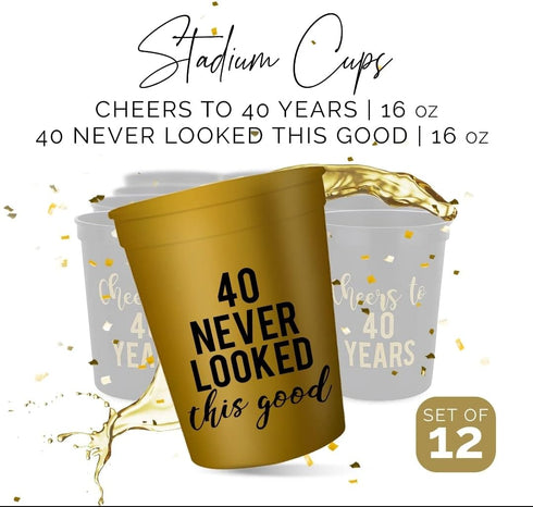 Your Dream Party Shop Cheers to 40 Years Birthday Cups- Gold 40 Never Looked So Good Cups, Set of 12, Black and Gold 40th Birthday Decorations for...