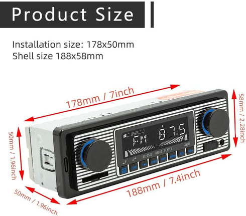 Classic Single Din Car Radio with Car Bluetooth BT,Car Stereo FM Radio,Hands Free Calling,Car Mp3 Player,Voice Control,USB,SD,AUX Port,Audio Recor...