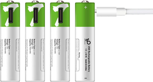 4 Pack AAA Battery,Rechargeable AAA Batteries, Lithium-ion Triple A Batteries 750mwh,1.5V Battery with 4 in1 USB Type C Port Cable Charger...