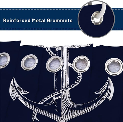 Custom Nautical Navy Blue Anchor Shower Curtain, 70x72 inch...
